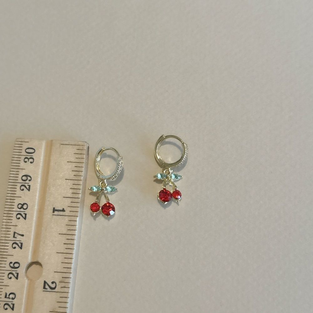 Cherry hoop Earrings S881 - Picture 3 of 3